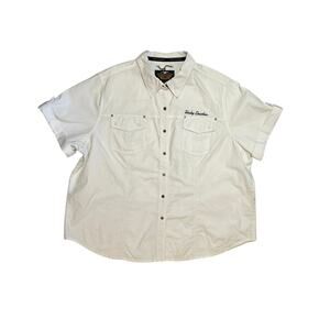 VTG 90s Harley Davidson 3XL White Button Down Shirt Short Sleeve Biker Grommet